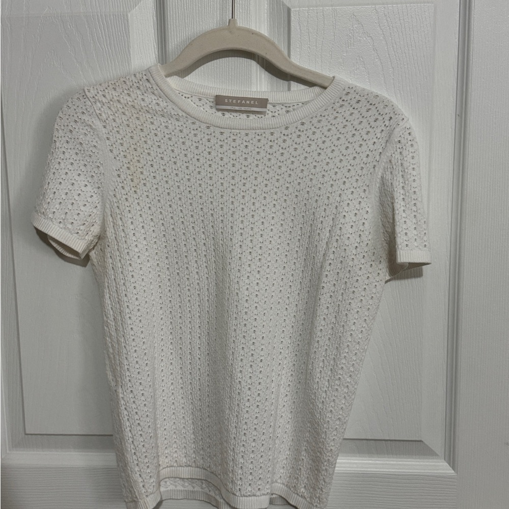 Stefanel Cream Short Sleeve Eyelet Top